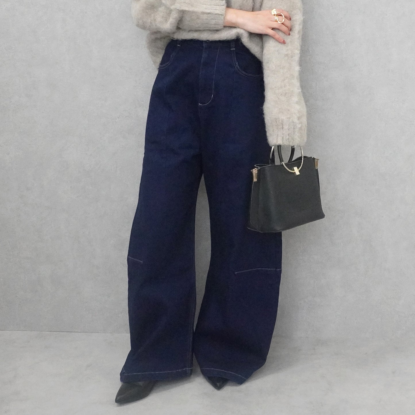 裏起毛デニムワイドカーブパンツ