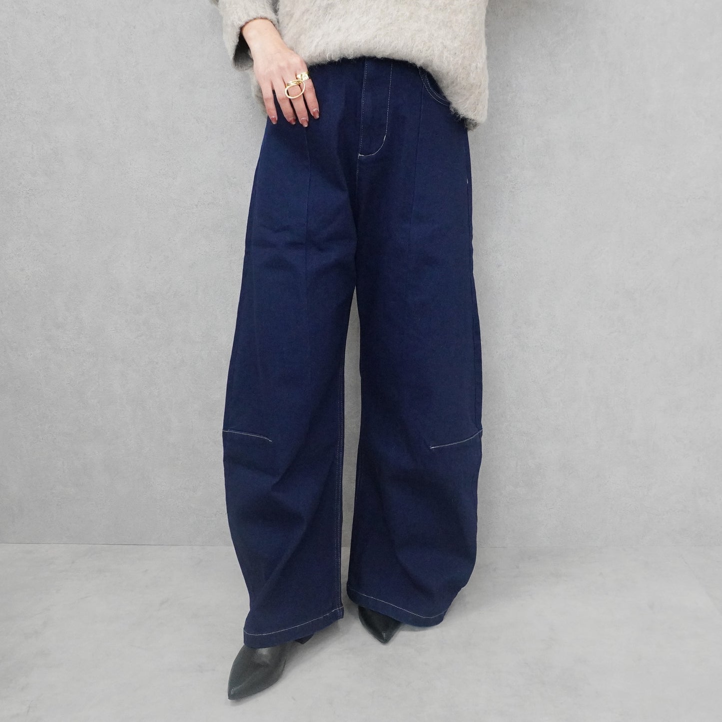 裏起毛デニムワイドカーブパンツ