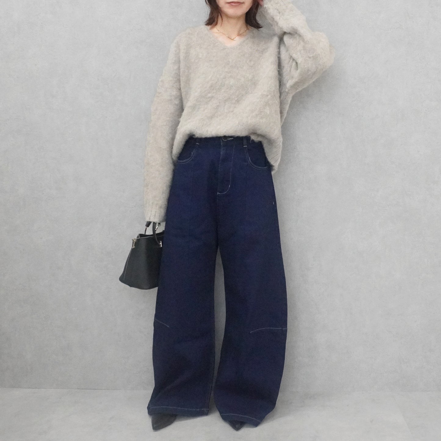 裏起毛デニムワイドカーブパンツ
