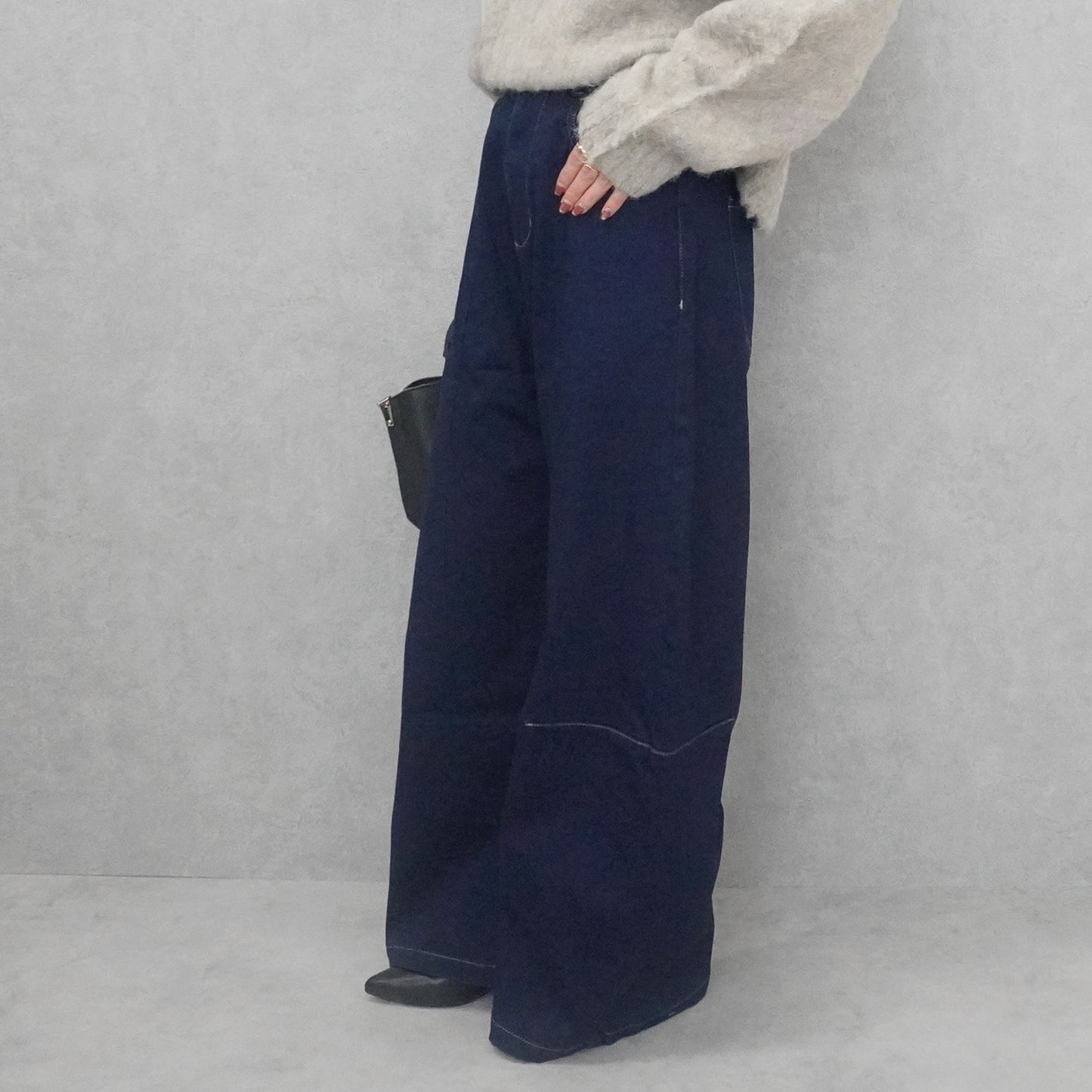裏起毛デニムワイドカーブパンツ