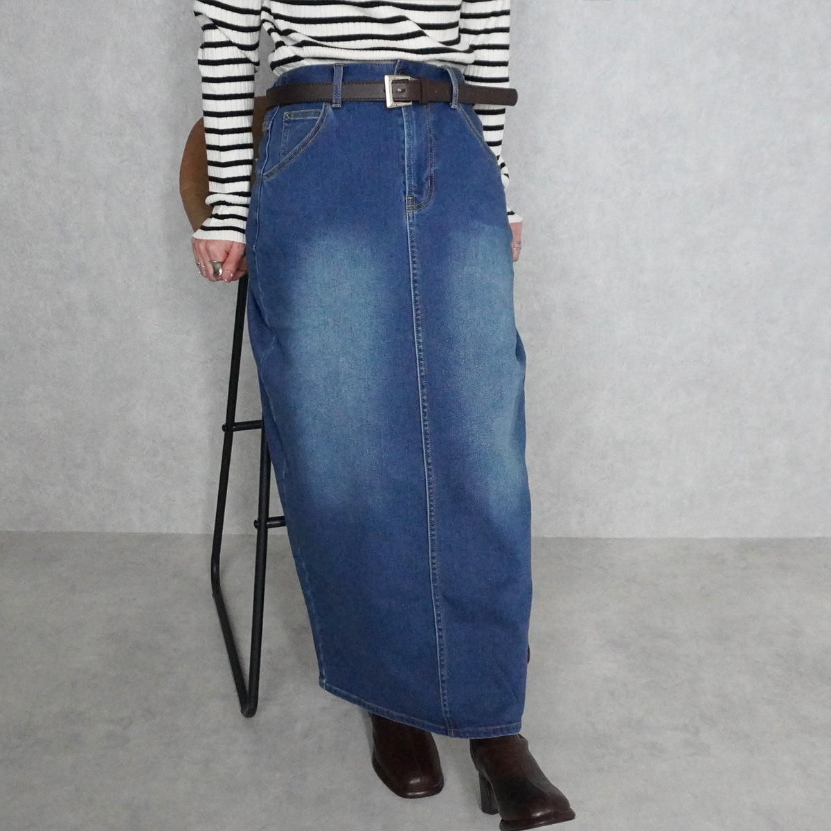 裏起毛デニムロングスカート